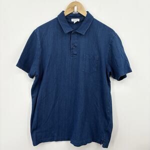 Sunspel Polo Shirt Mens XLarge Riviera Luxury Indigo Mesh Cotton Stretch Soft